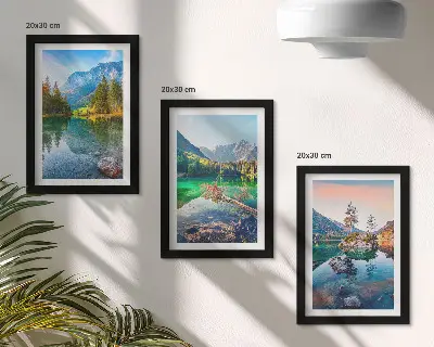 Conjunto de quadros com imagens lagos de montanha com águas e paisagens naturais