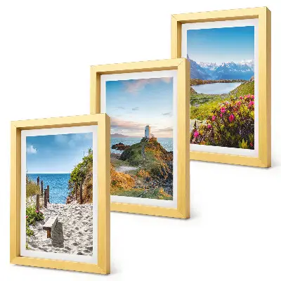 Conjunto de quadros com imagens vista da praia do farol com montanhas e flores