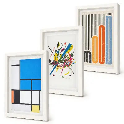 Conjunto de 3 quadros decorativos com composições abstratas modernas com formas geométricas