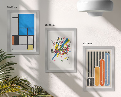 Conjunto de 3 quadros decorativos Composições abstratas modernas com formas geométricas.