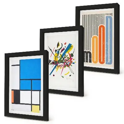 Conjunto de 3 quadros decorativos com composições abstratas modernas com formas geométricas
