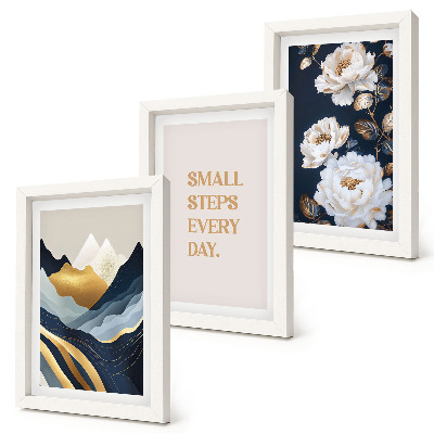 Conjunto de molduras com imagens Flores abstratas nas montanhas e letras inspiradoras.