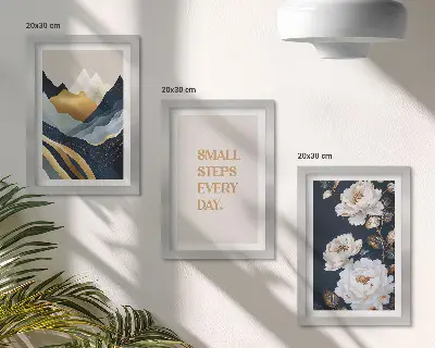 Conjunto de molduras com imagens flores abstratas nas montanhas e frases inspiradoras