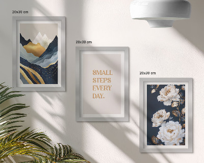 Conjunto de molduras com imagens Flores abstratas nas montanhas e letras inspiradoras.