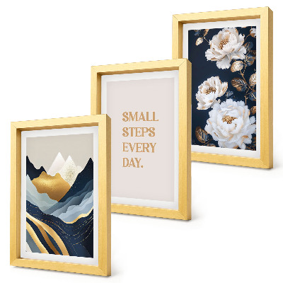 Conjunto de molduras com imagens Flores abstratas nas montanhas e letras inspiradoras.