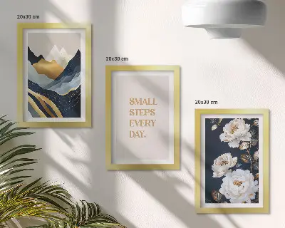 Conjunto de molduras com imagens flores abstratas nas montanhas e frases inspiradoras