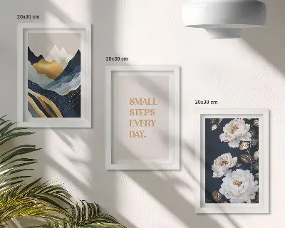 Conjunto de molduras com imagens flores abstratas nas montanhas e frases inspiradoras