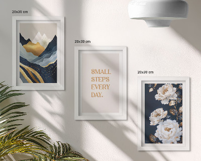 Conjunto de molduras com imagens Flores abstratas nas montanhas e letras inspiradoras.