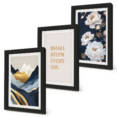Conjunto de molduras com imagens flores abstratas nas montanhas e frases inspiradoras