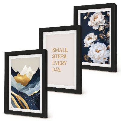 Conjunto de molduras com imagens Flores abstratas nas montanhas e letras inspiradoras.