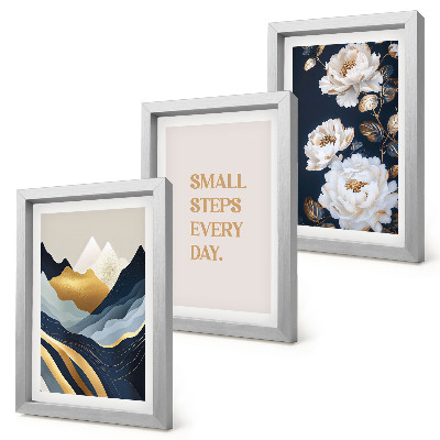 Conjunto de molduras com imagens Flores abstratas nas montanhas e letras inspiradoras.
