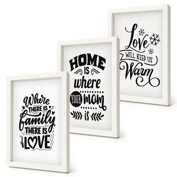 Tríptico com moldura com frases sobre família amor lar e aconchego