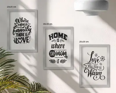 Tríptico com moldura com frases sobre família amor lar e aconchego