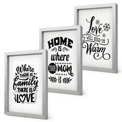Tríptico com moldura com frases sobre família amor lar e aconchego