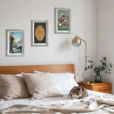 Conjunto de 3 quadros decorativos com temática de natureza e cultura japonesa
