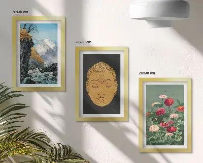 Conjunto de 3 quadros decorativos com temática de natureza e cultura japonesa
