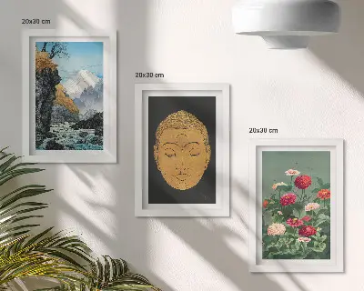 Conjunto de 3 quadros decorativos com temática de natureza e cultura japonesa