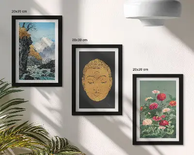 Conjunto de 3 quadros decorativos com temática de natureza e cultura japonesa