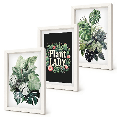 Tríptico com moldura Plantas tropicais com a inscrição 