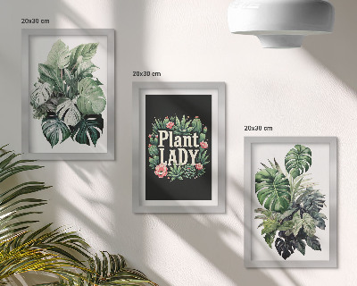 Tríptico com moldura Plantas tropicais com a inscrição 
