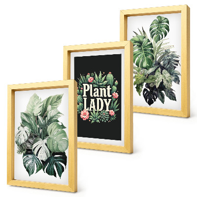 Tríptico com moldura Plantas tropicais com a inscrição 