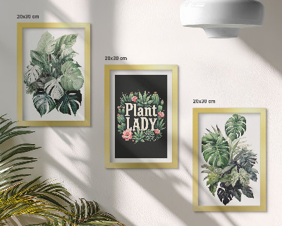 Tríptico com moldura Plantas tropicais com a inscrição 