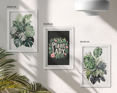 Tríptico com moldura Plantas tropicais com a inscrição 