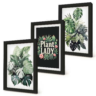 Tríptico com moldura Plantas tropicais com a inscrição 