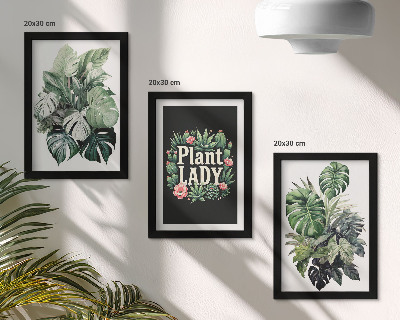 Tríptico com moldura Plantas tropicais com a inscrição 