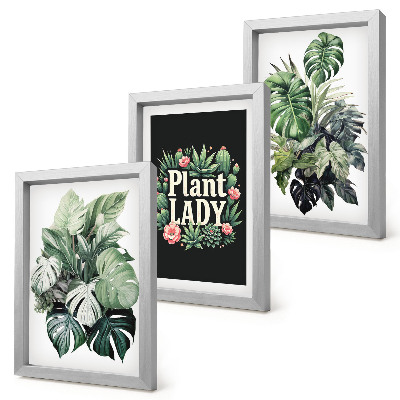Tríptico com moldura Plantas tropicais com a inscrição 