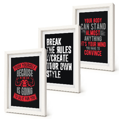 Conjunto de 3 quadros decorativos Slogans de motivação para treinamento e autodesenvolvimento