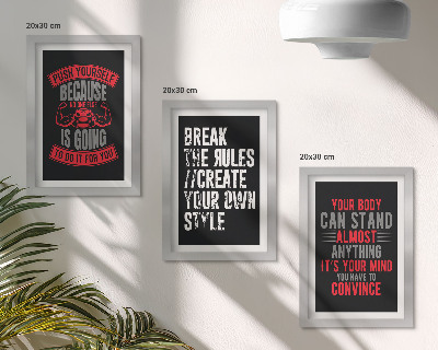 Conjunto de 3 quadros decorativos Slogans de motivação para treinamento e autodesenvolvimento