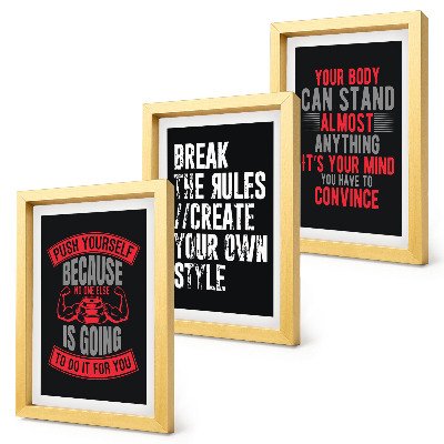 Conjunto de 3 quadros decorativos Slogans de motivação para treinamento e autodesenvolvimento