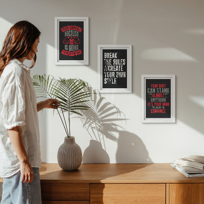 Conjunto de 3 quadros decorativos Slogans de motivação para treinamento e autodesenvolvimento