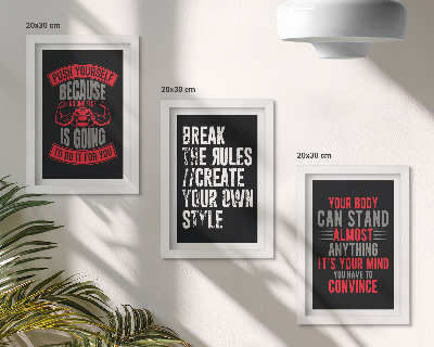 Conjunto de 3 quadros decorativos Slogans de motivação para treinamento e autodesenvolvimento