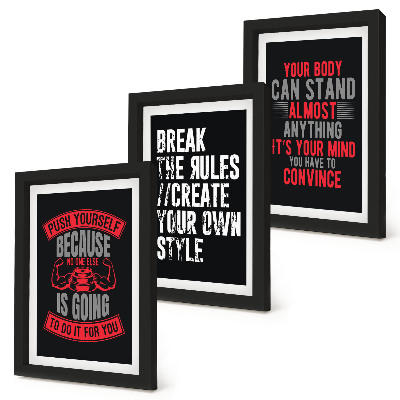 Conjunto de 3 quadros decorativos Slogans de motivação para treinamento e autodesenvolvimento