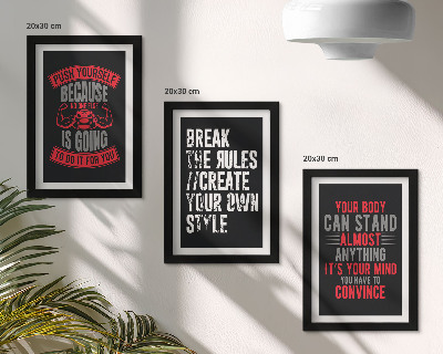 Conjunto de 3 quadros decorativos Slogans de motivação para treinamento e autodesenvolvimento