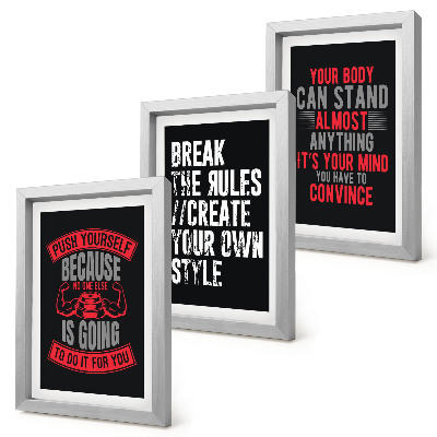 Conjunto de 3 quadros decorativos Slogans de motivação para treinamento e autodesenvolvimento