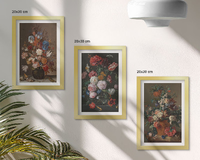 Tríptico com moldura Flores em vasos, diversas composições vintage com plantas.