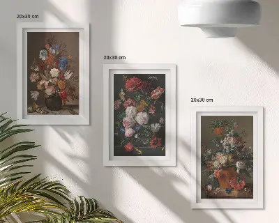 Tríptico com moldura de flores em vasos diversas composições vintage com plantas