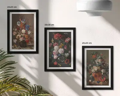 Tríptico com moldura de flores em vasos diversas composições vintage com plantas