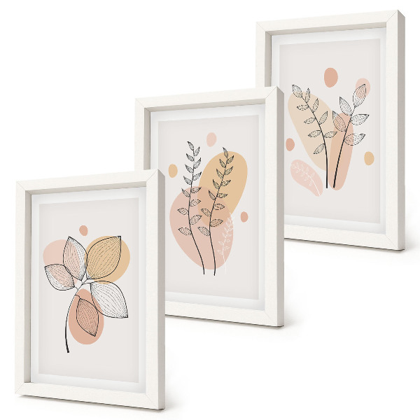 Conjunto de 3 quadros decorativos Desenhos minimalistas de plantas em tons pastel.