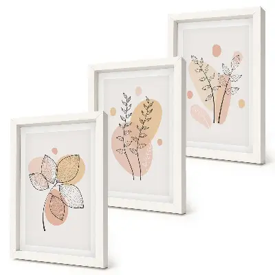 Conjunto de 3 quadros decorativos com desenhos minimalistas de plantas em tons pastel