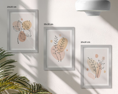 Conjunto de 3 quadros decorativos Desenhos minimalistas de plantas em tons pastel.