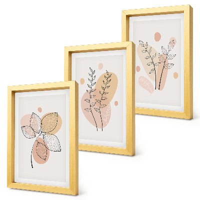 Conjunto de 3 quadros decorativos Desenhos minimalistas de plantas em tons pastel.