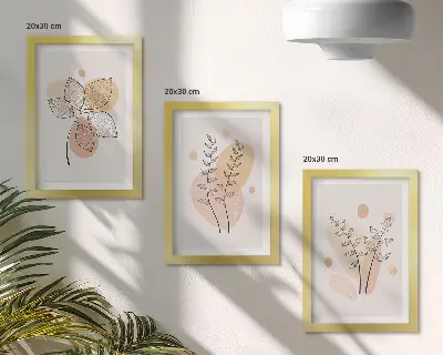 Conjunto de 3 quadros decorativos com desenhos minimalistas de plantas em tons pastel