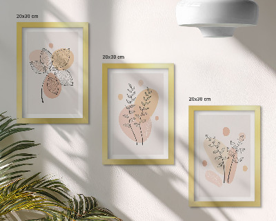 Conjunto de 3 quadros decorativos Desenhos minimalistas de plantas em tons pastel.