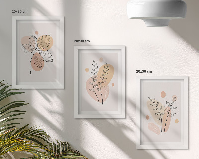 Conjunto de 3 quadros decorativos Desenhos minimalistas de plantas em tons pastel.