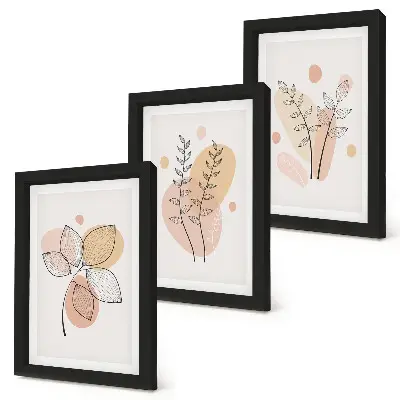 Conjunto de 3 quadros decorativos com desenhos minimalistas de plantas em tons pastel