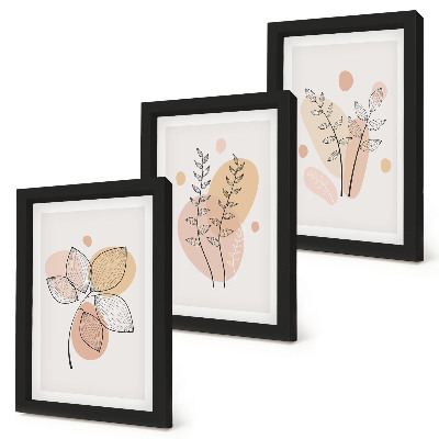 Conjunto de 3 quadros decorativos Desenhos minimalistas de plantas em tons pastel.